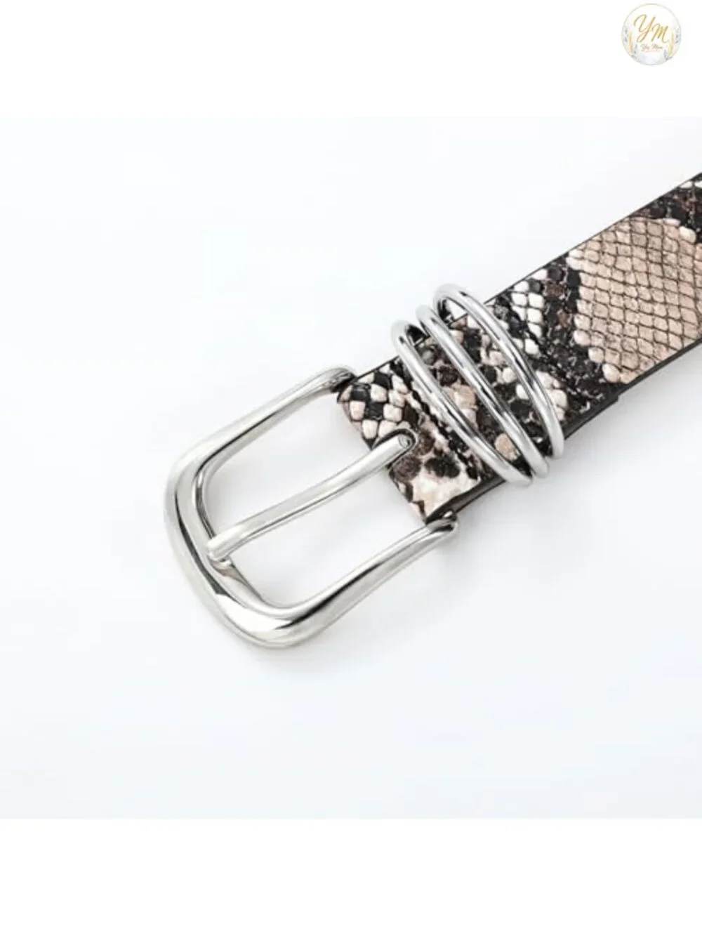 Snake Print Faux Leather Belt with Metal Buckle for Women
